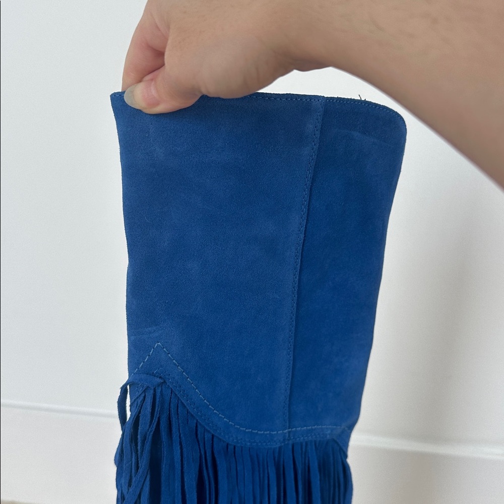 Nasty Gal Electric Blue Suede Over-the-Knee Fringe Boots - Picture 7 of 7